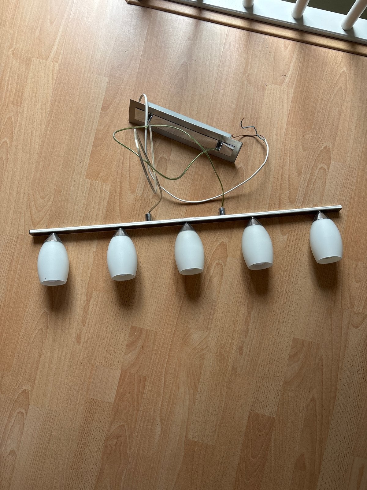 Hanglamp met 5 E14 fittingen, 75 cm lang, Huis en Inrichting, Lampen | Hanglampen, Ophalen, Gebruikt, Metaal, 75 cm of meer