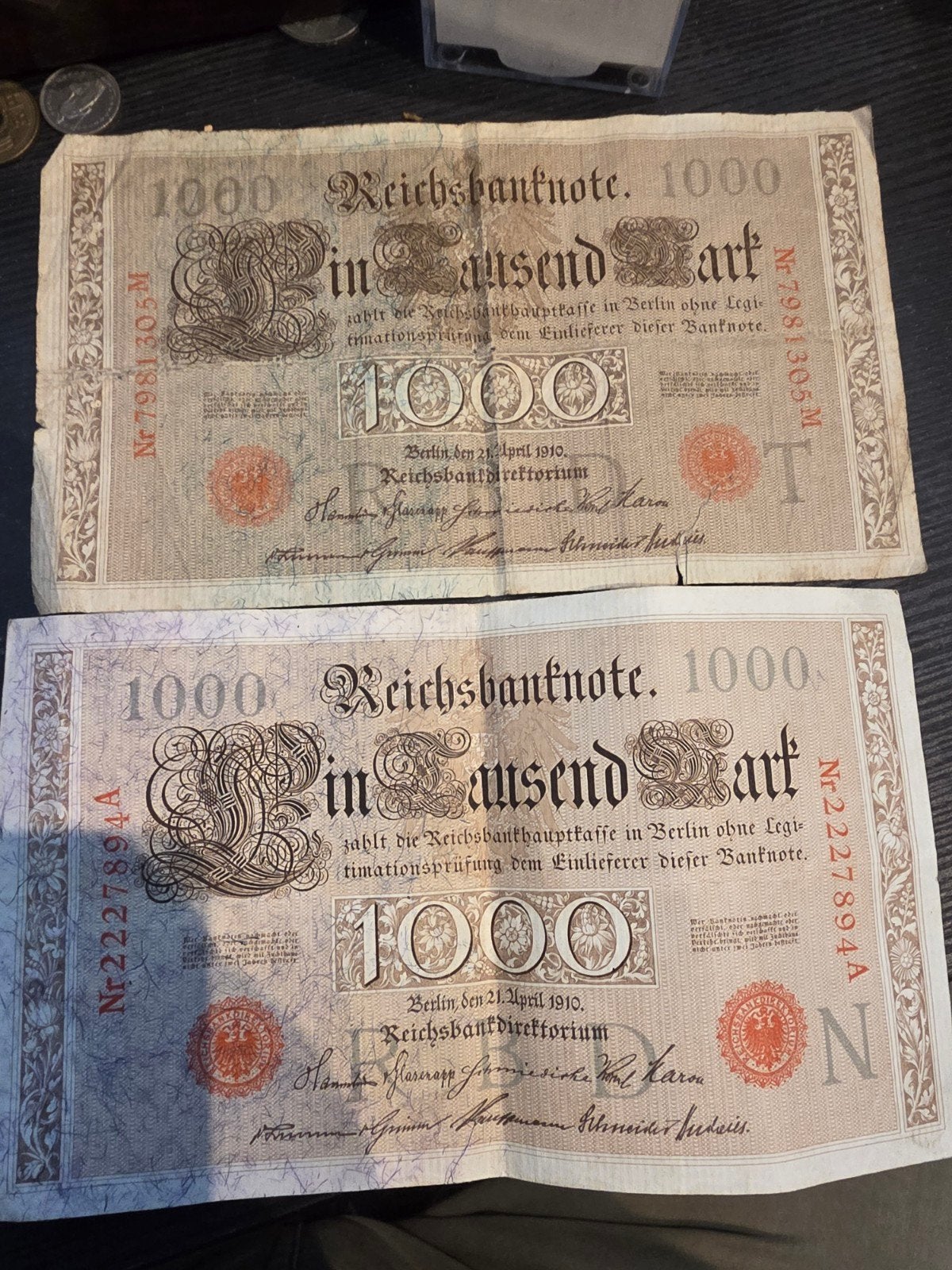 2x 1000 Reichsbanknote 1910 - Duitsland, Postzegels en Munten, Ophalen of Verzenden, Duitsland, Los biljet