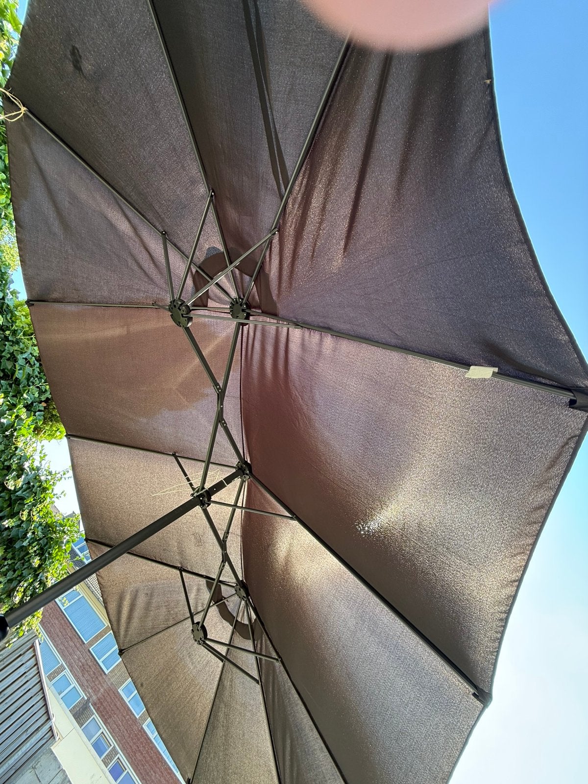 Parasol met voet en hoes, lees beschrijving., Tuin en Terras, Parasols, Ophalen, Gebruikt, Waterdicht, Stokparasol