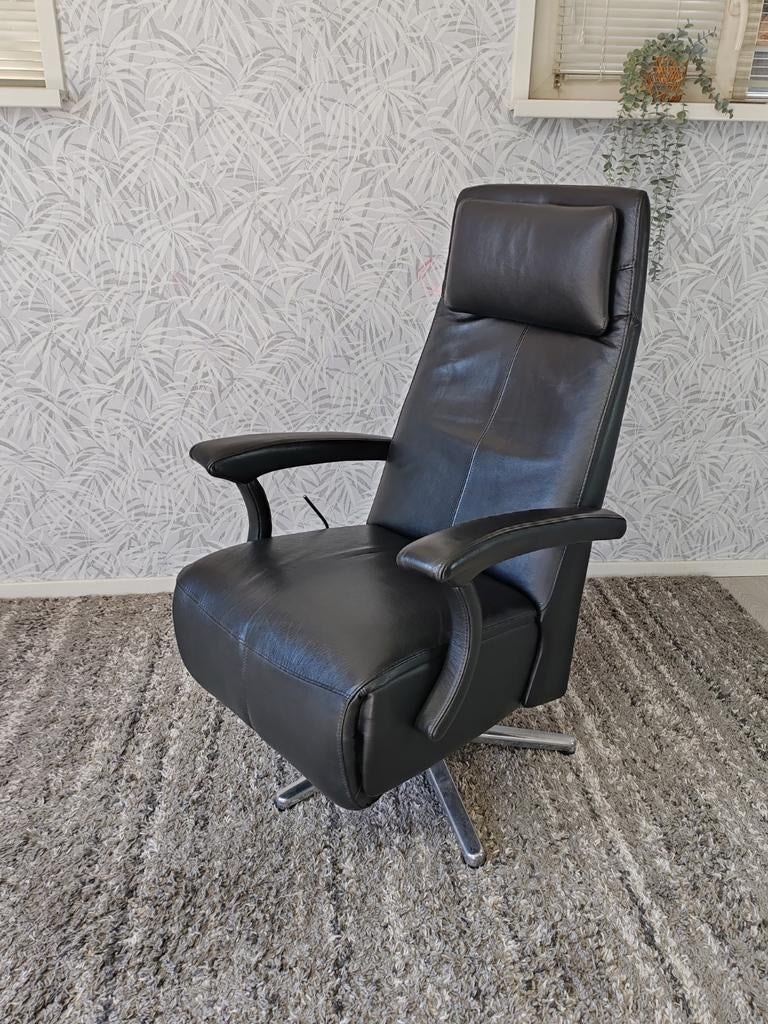 Skalma zwart leren design relax fauteuil handmatig, Leer, Ophalen of Verzenden, Zo goed als nieuw, Nvt