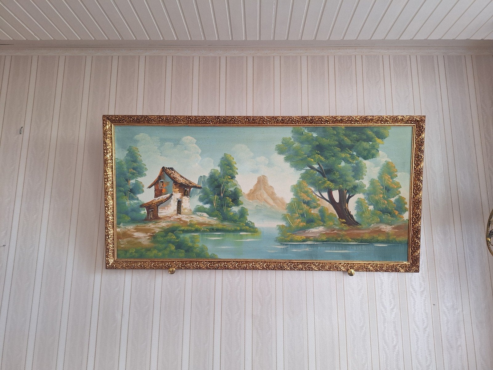 Schilderij met huisje aan het water, ingelijst, Ophalen, Handgeschilderd, Doek, Realistisch