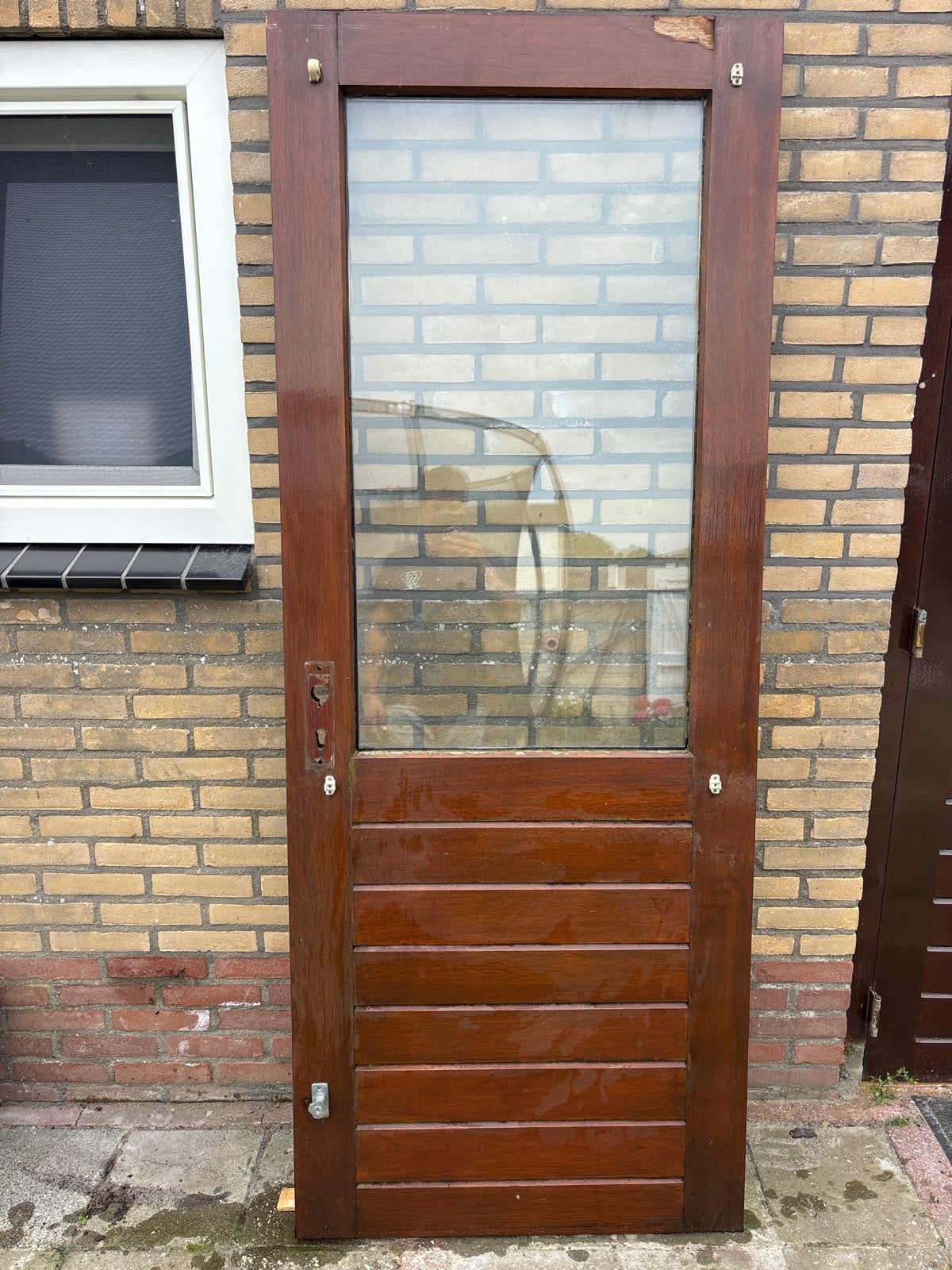 Houten deur met glas, 211.5x83 cm, Ophalen, Gebruikt, 80 tot 100 cm, Buitendeur