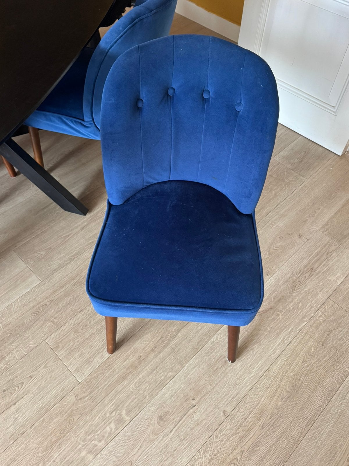 Blauwe eetkamer stoelen 4x, Huis en Inrichting, Gebruikt, Blauw, Stof, Ophalen of Verzenden