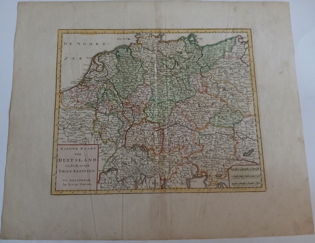 Nieuwe Kaart van Duitsland verdeelt in zyn Thien Kreitzen, Antiek en Kunst, 28 cm, 34 cm, Cartografie, Ophalen of Verzenden