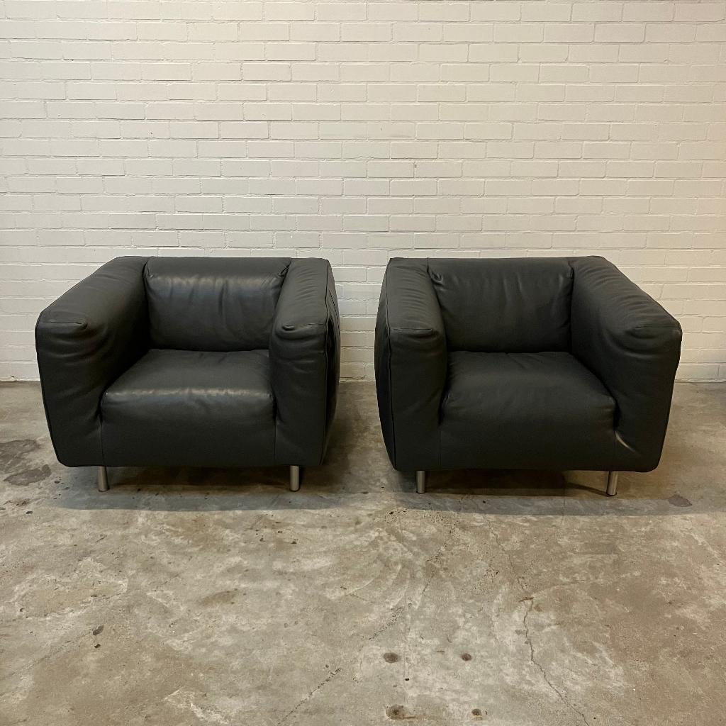 Leren design fauteuils Label Gerard Van De Berg stoelen leer, Huis en Inrichting, Fauteuils, Ophalen, Gebruikt, 50 tot 75 cm, Leer