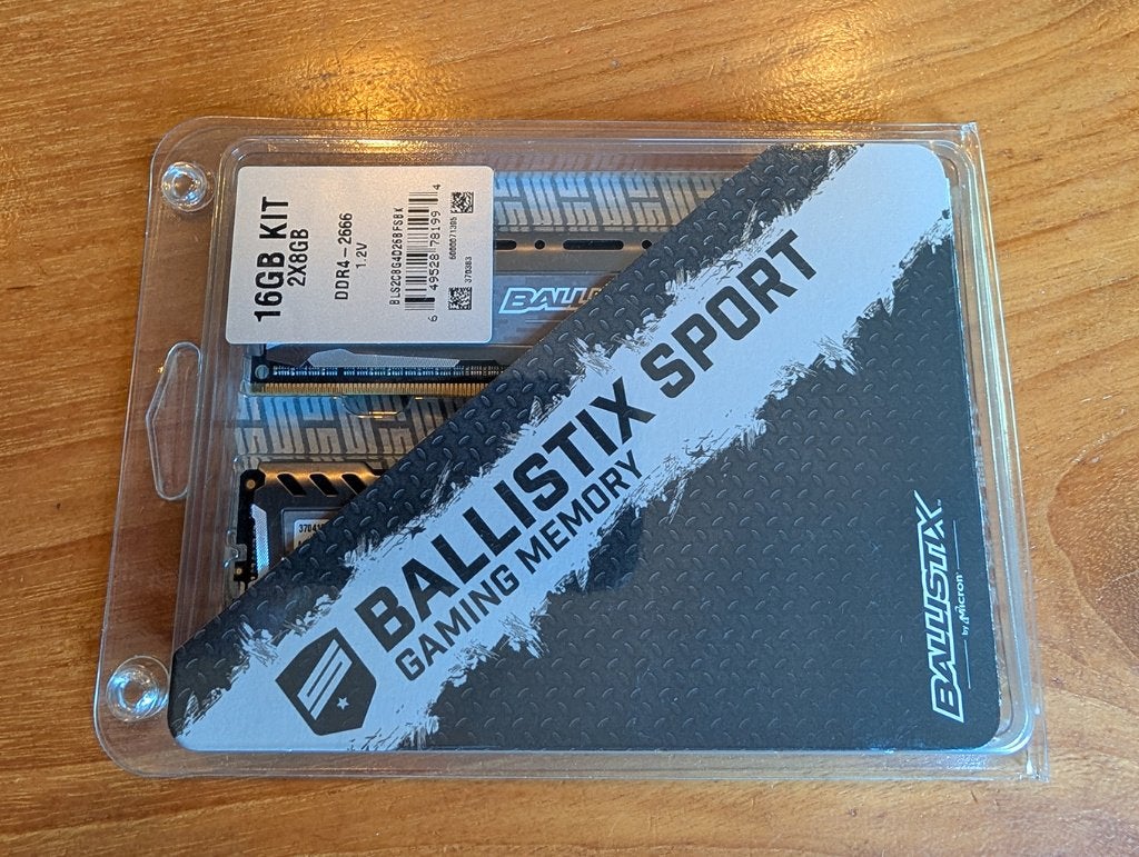 16gb Ballistix Sport 2666MHz DDR4 RAM geheugen Micron - ZGAN, DDR4, Ophalen of Verzenden, Zo goed als nieuw, Desktop