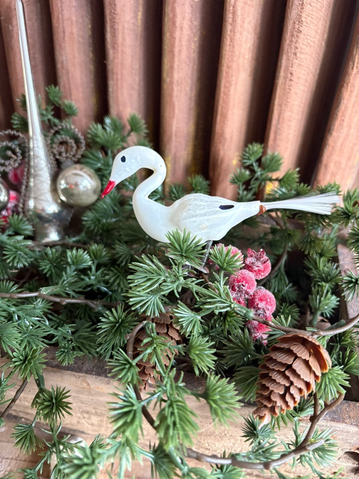 Oude antieke kerstbal  zwaan, Ophalen of Verzenden, Gebruikt