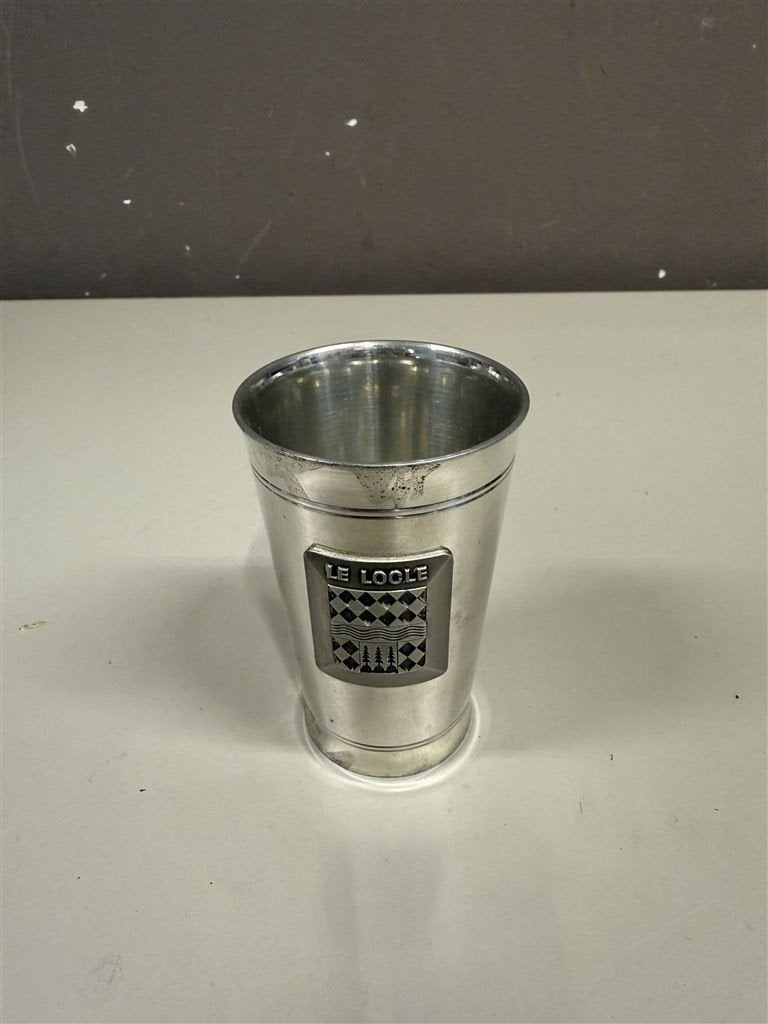 Zwitserse Tinnen Drinkbeker Shot Cup Le Locle - Maatbeker, Ophalen of Verzenden, Zo goed als nieuw, Bierglas