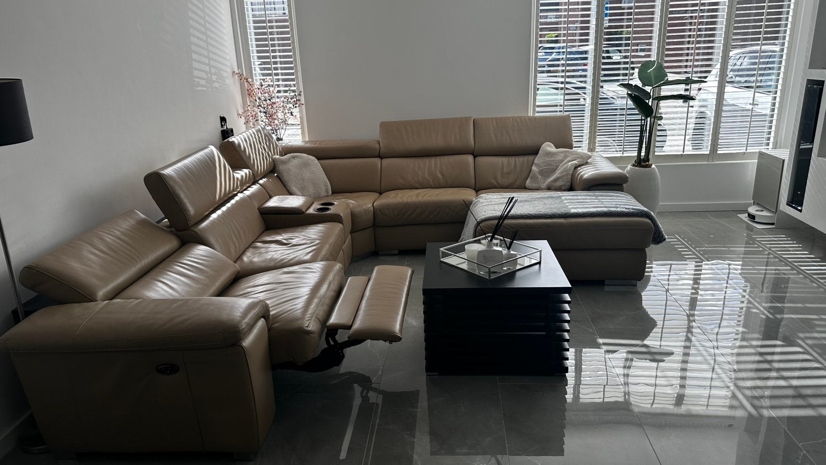 Luxe Echt Lederen Hoekbank met electrische relax functie