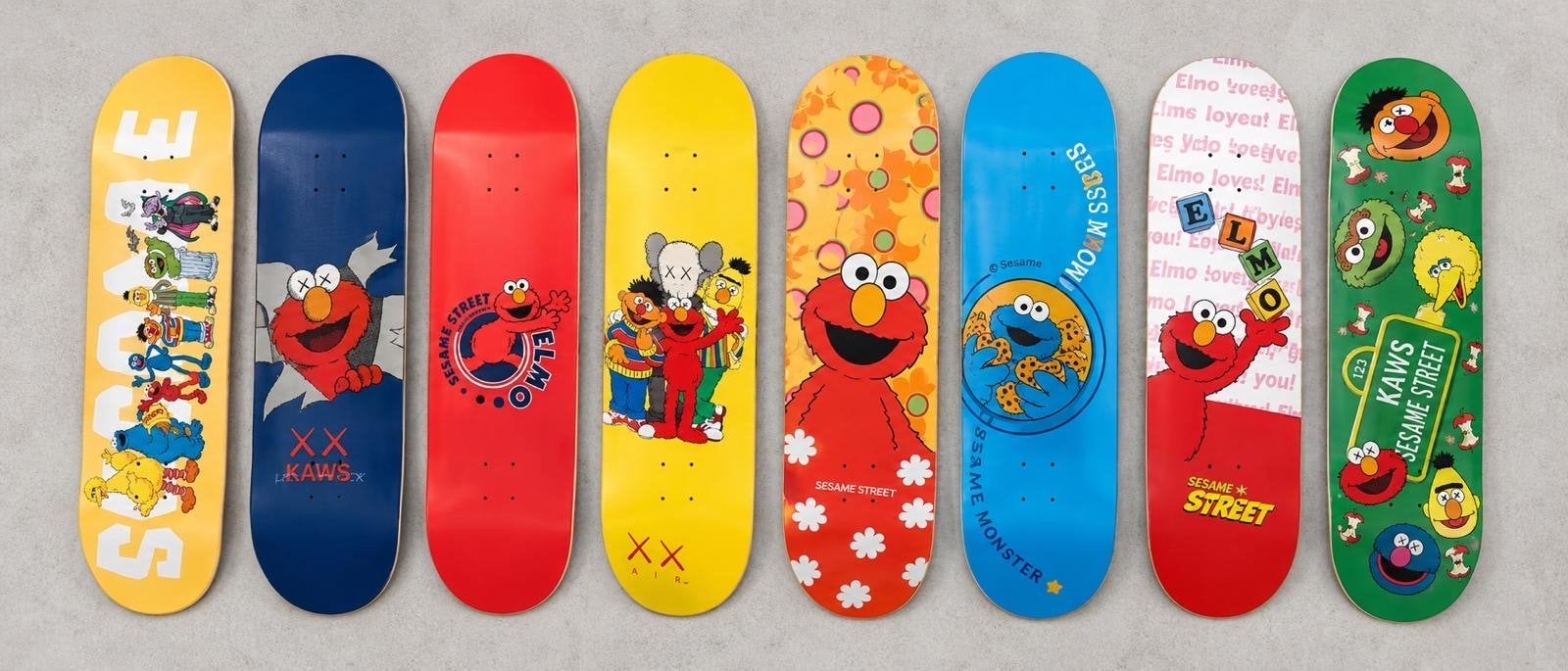 Kaws x Sesamstraat Skateboard Decks Set - 8 Stuks Nieuw, Ophalen of Verzenden, Nieuw, Skateboard