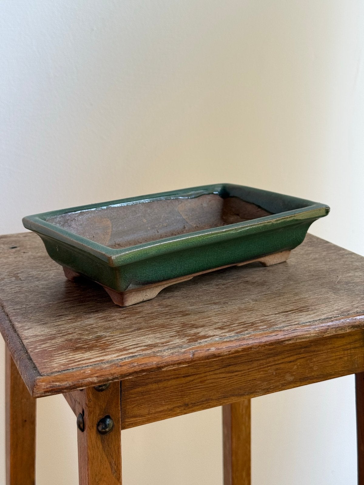 Slanke groene keramische bonsaipot, Gebruikt, Binnen, Ophalen of Verzenden, Aardewerk