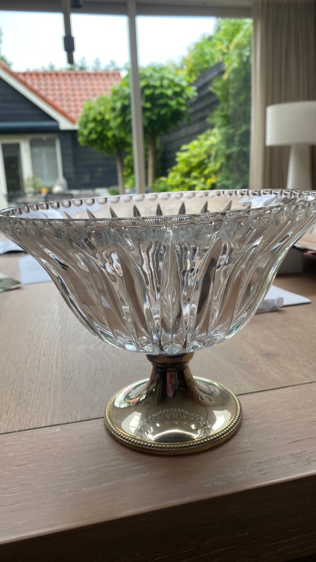 Vintage kristallen fruitschaal op verzilverde voet, Ophalen of Verzenden