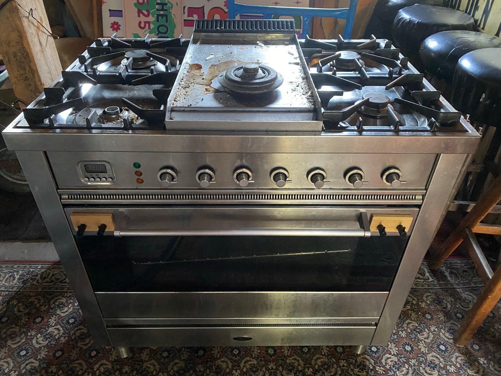 Professioneel gasfornuis met oven - RVS, Gebruikt, 60 cm of meer, Grill, Ophalen of Verzenden