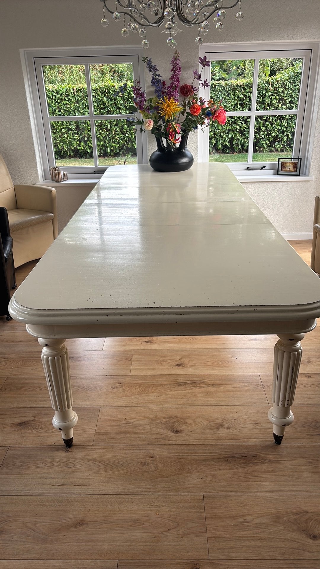 Uitschuifbare eettafel, crème wit, klassieke stijl, Huis en Inrichting, Tafels | Eettafels, Ophalen, Gebruikt, 100 tot 150 cm