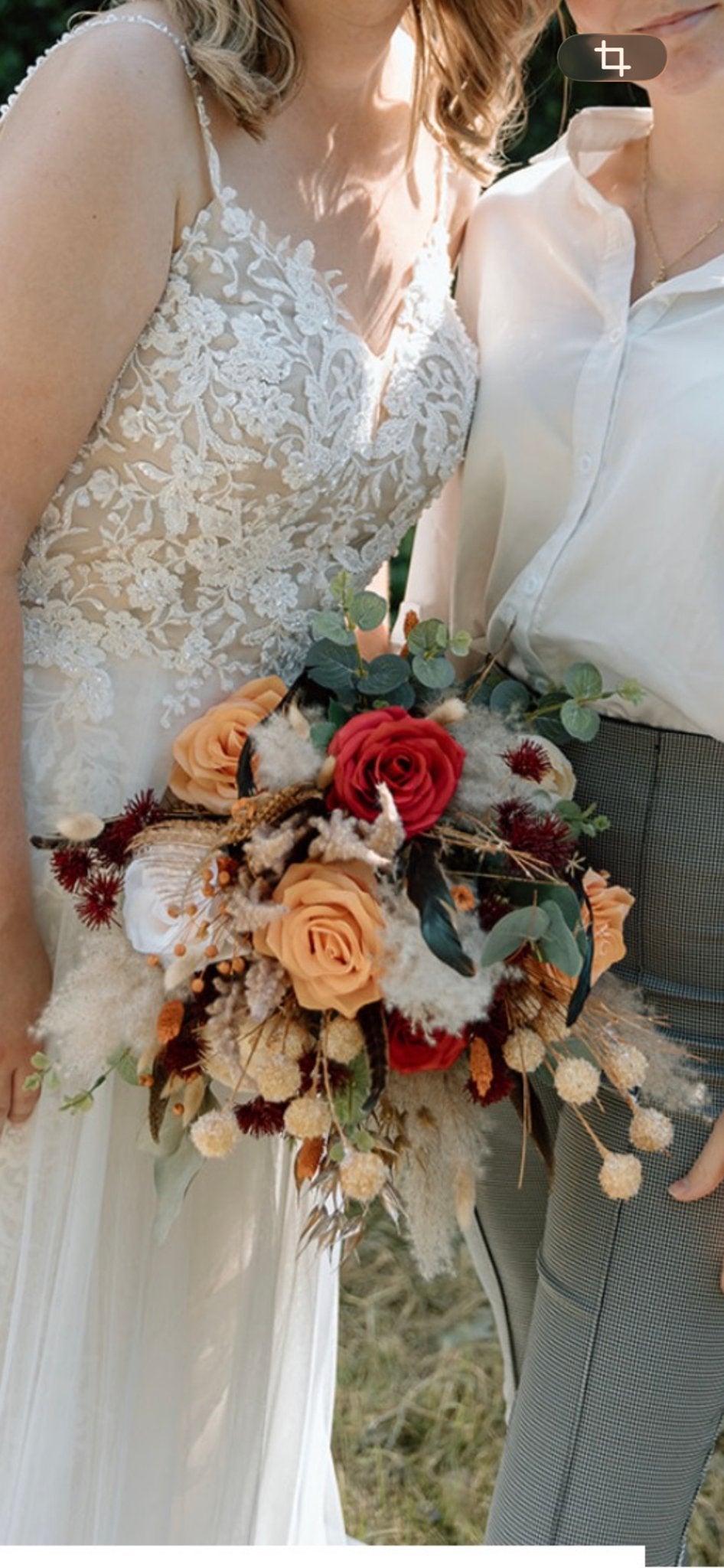 Prachtig bruidsboeket van kunstbloemen - Herfstkleuren, Kleding | Dames, Ophalen, Zo goed als nieuw, Meerkleurig, Accessoires