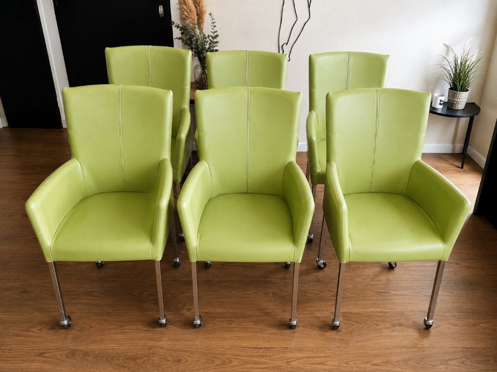 6x ECHT RUNDELeren STOELEN | ZITMAXX, Ophalen, Gebruikt, 4 tot 6 stoelen