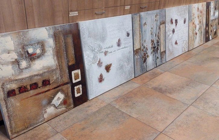 Set van 6 Canvas Schilderijen - Abstracte Kunst 80x80cm, Ophalen