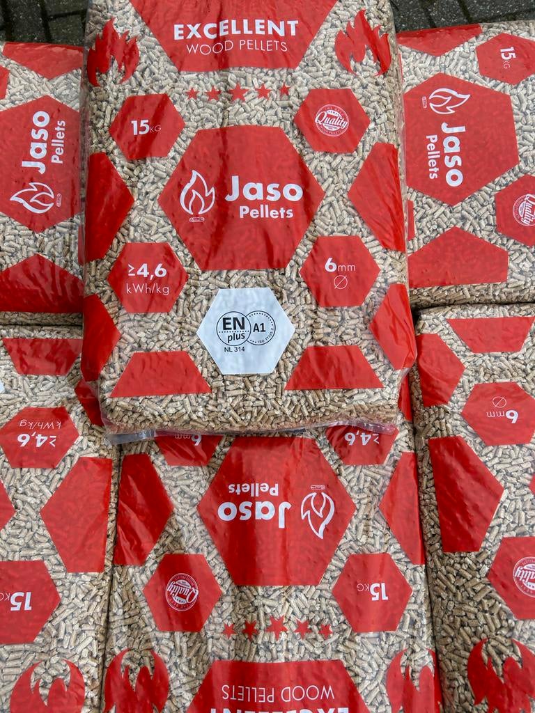 Jaso Houtpellets 15kg x 65 stuks ENplus A1 Gecertificeerd, Tuin en Terras, Haardhout, Minder dan 3 m³, Ophalen
