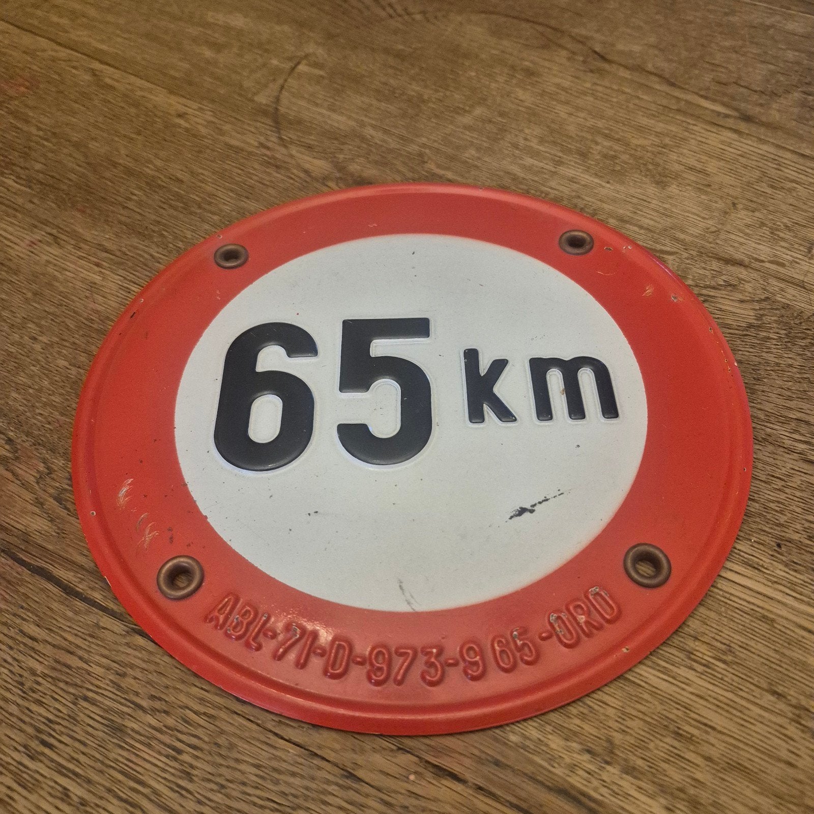 Vintage 65 km/u snelheidsbord - Emaille, Antiek en Kunst, Ophalen of Verzenden