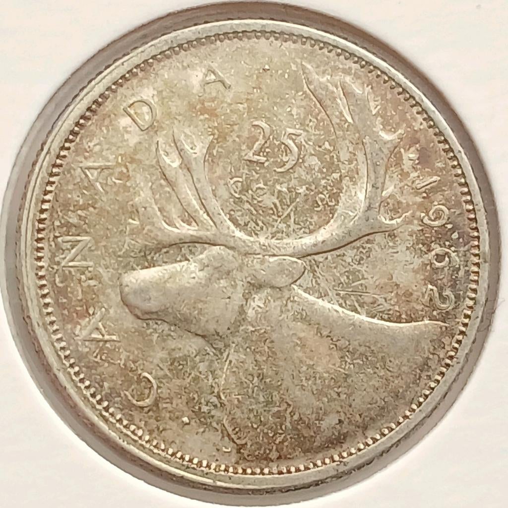 25 Cents 1962 Canada Oude Vintage Zilver Munt Queen Elizabet, Ophalen of Verzenden, Noord-Amerika, Zilver