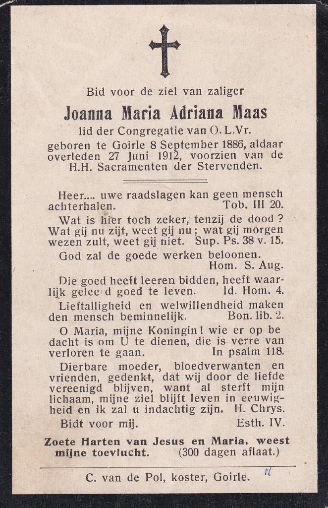 Maas Joanna 1886 Goirle 1912, Ophalen of Verzenden