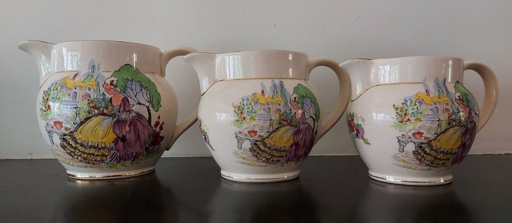 Vintage 3 kannen porselein England Crinoline Dames, Antiek en Kunst, Ophalen of Verzenden