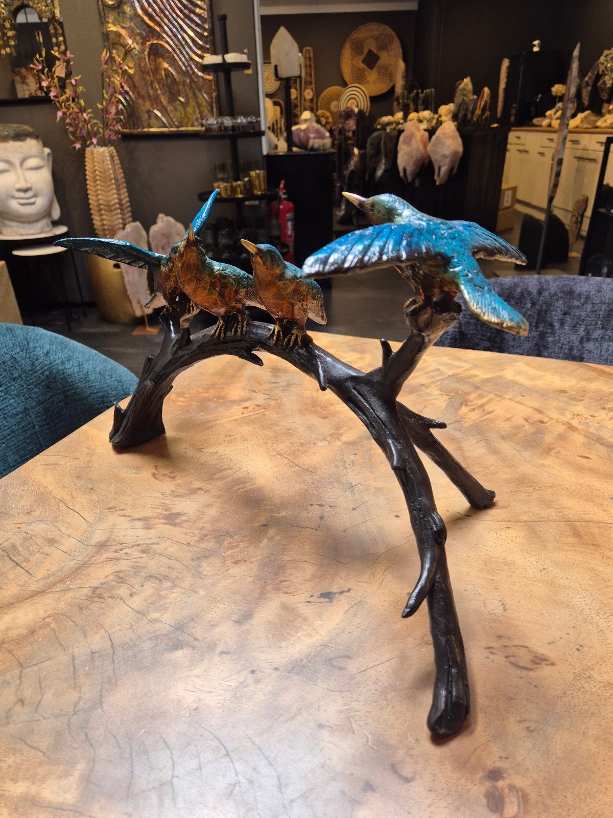 brons beeld vogels op tak special paint, Ophalen of Verzenden, Brons, 20 - 50 cm, Beeld