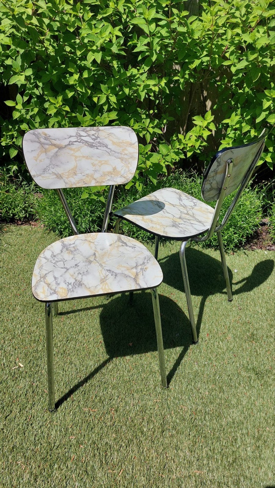 Vintage marmerlook keukenstoelen, Ophalen, Gebruikt, Twee