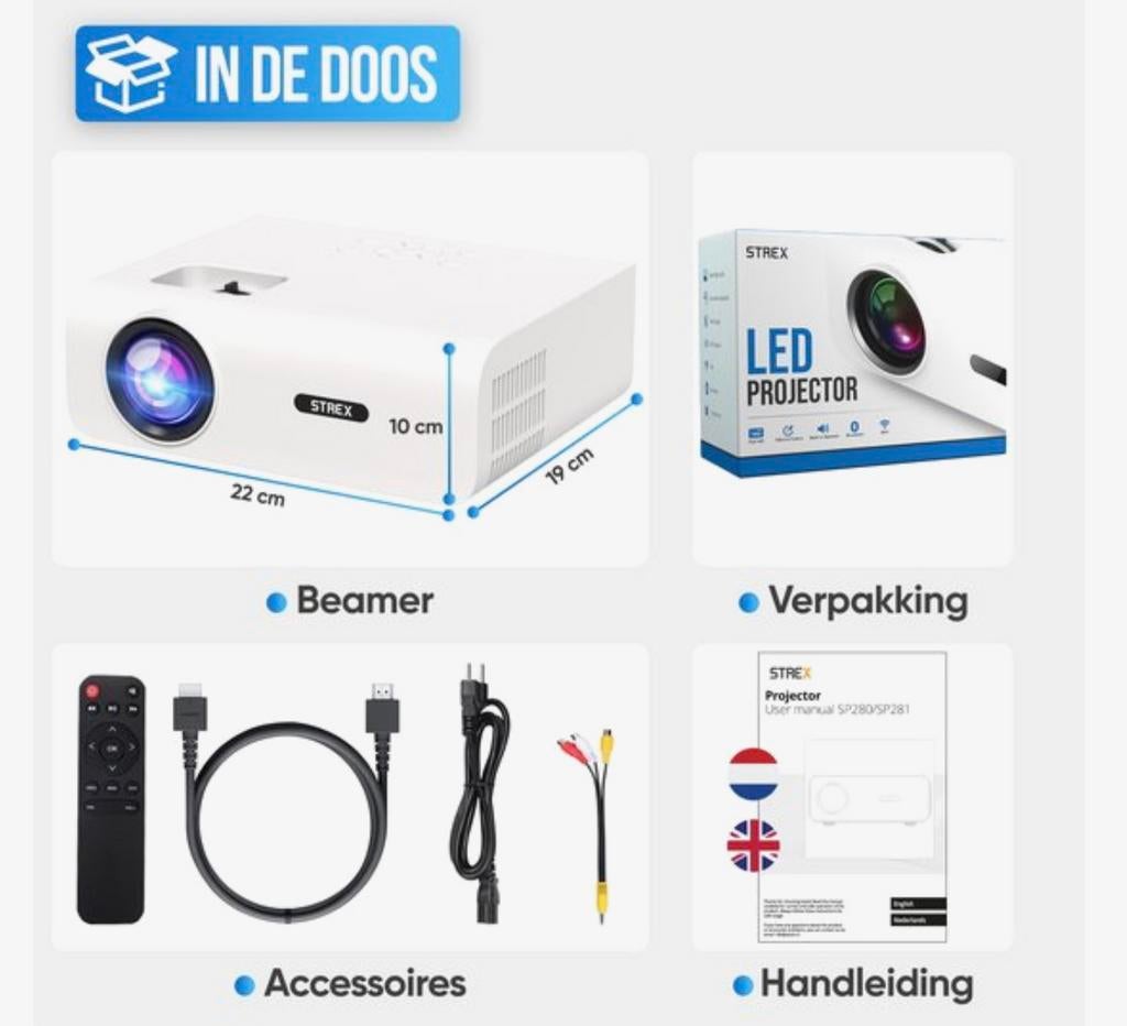 Strex Beamer 1080P Full HD NIEUW, LED, Ophalen of Verzenden, Full HD (1080), Strex