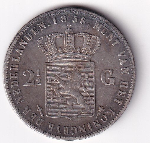 2 1/2 Gulden 1858 Fraai met Patina, Koning Willem III, Verzenden, Zilver, Losse munt