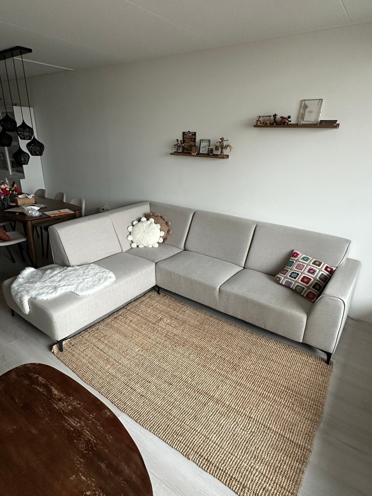 Comfortabele crèmekleurige hoekbank (270x210 cm), Huis en Inrichting, 250 tot 300 cm, Gebruikt, Hoekbank, Ophalen of Verzenden