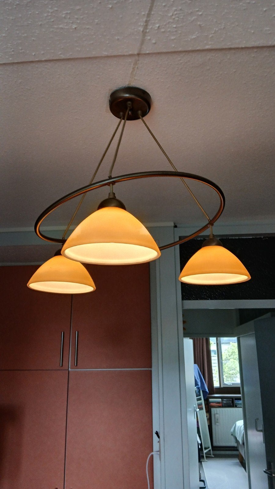 Klassieke hanglamp met 3 lampen, exclusief fittingen, Huis en Inrichting, Lampen | Hanglampen, Ophalen, Gebruikt, Klassiek, Glas