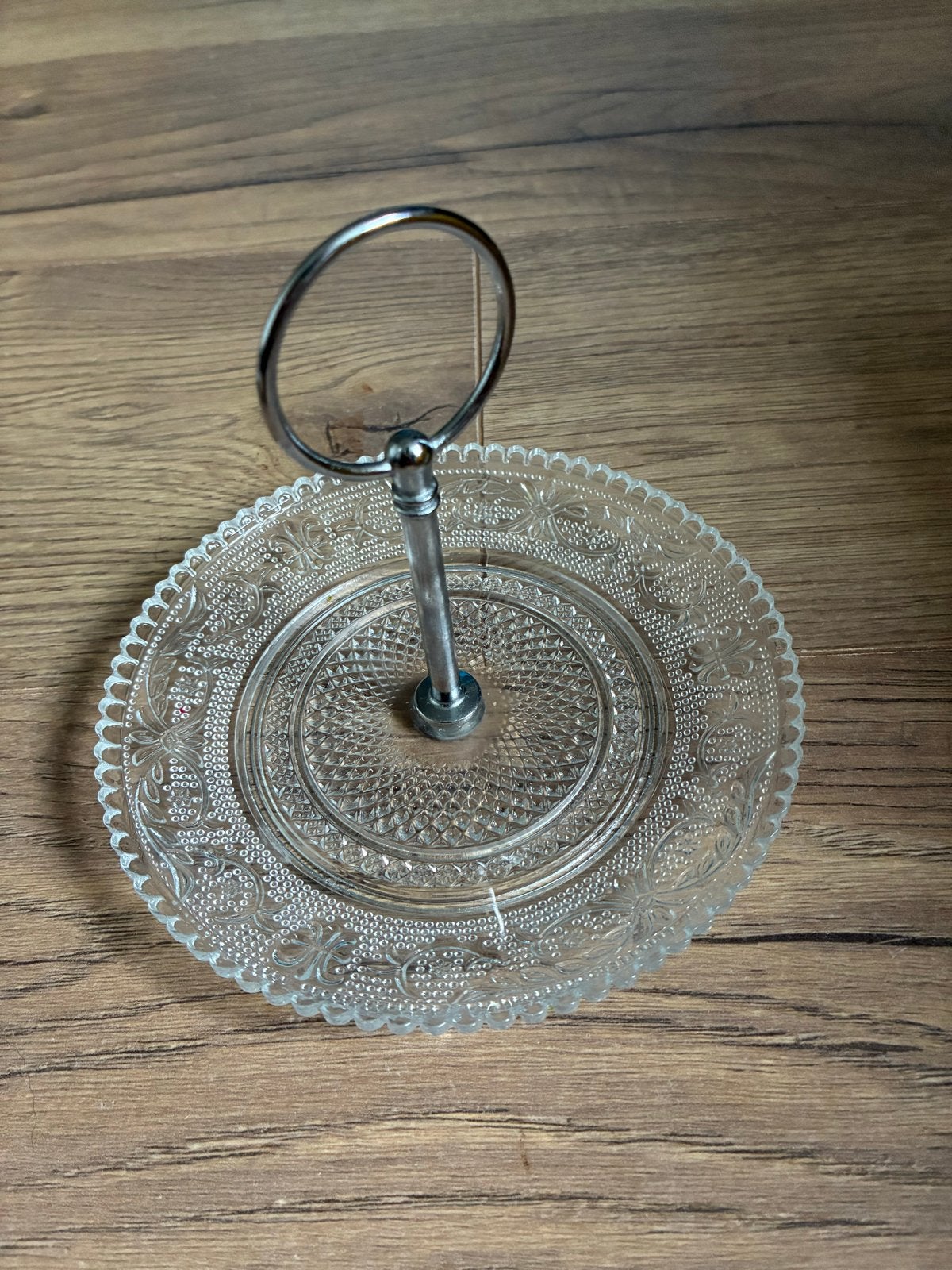 Glazen etagere met handvat 15 cm doorsnede, Antiek en Kunst, Ophalen of Verzenden
