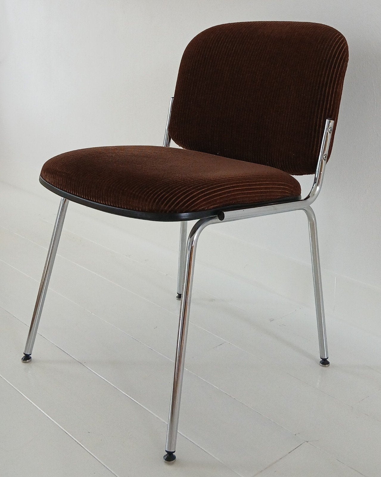 Vintage Brown Rib  _ Buisframe Chair,, Ophalen, Bruin, Mid-Century, Stof