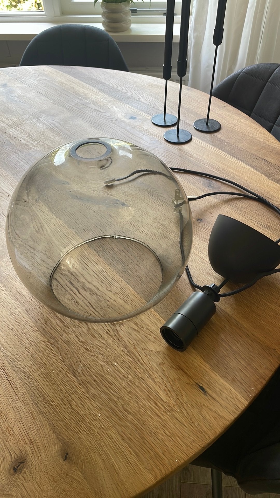 Jakobsbyn lamp. Rookglas kap, Huis en Inrichting, Lampen | Lampenkappen, Ophalen, Zo goed als nieuw, Rond