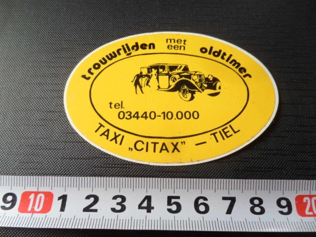 sticker Tiel TAXI CITAX  trouwrijden met een Oldtimer, Ophalen of Verzenden, Zo goed als nieuw