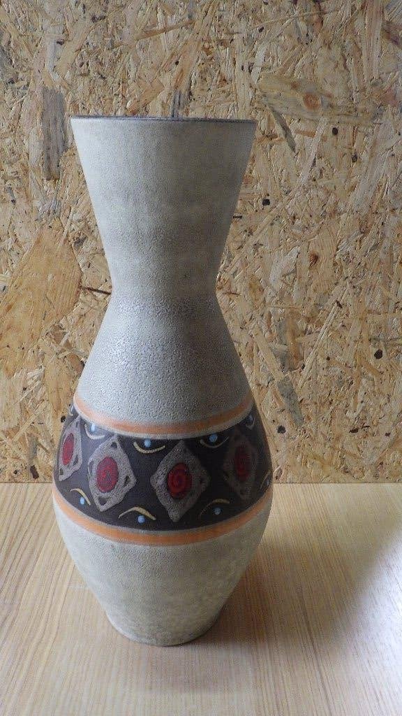leuke vintage Germany vaas met kleuraccent: 40 cm hoog, Ophalen of Verzenden