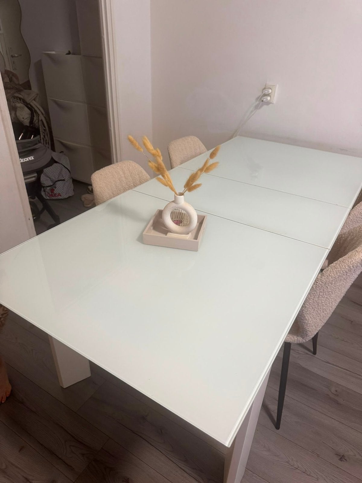 Uitschuifbare eettafel met glazen blad, Huis en Inrichting, Tafels | Eettafels, 100 tot 150 cm, Vier personen, Rechthoekig, 50 tot 100 cm