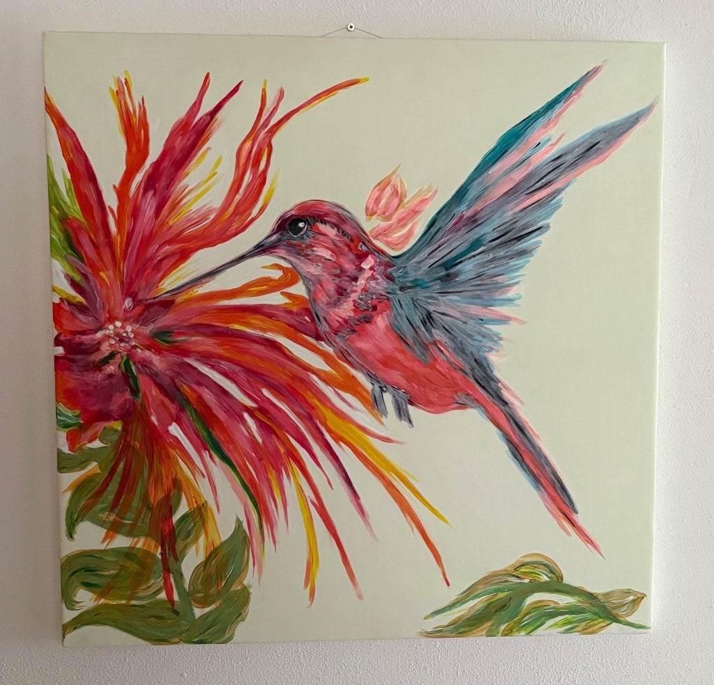 Schilderij Met acryl verf schilderwerk., Acrylverf, Overige stijlen, Doek, Gesigneerd