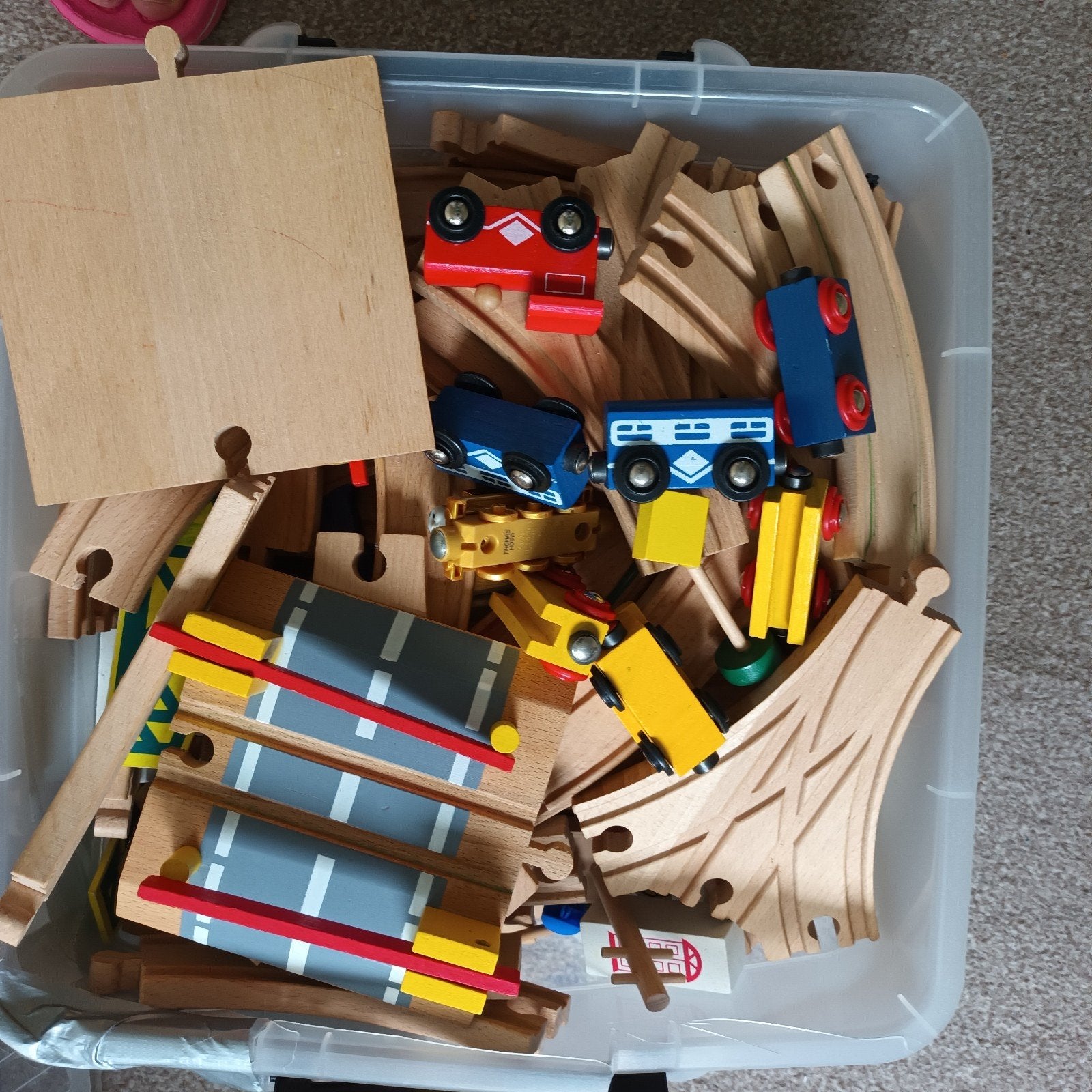 Grote set houten treinrails en accessoires, Ophalen, Gebruikt