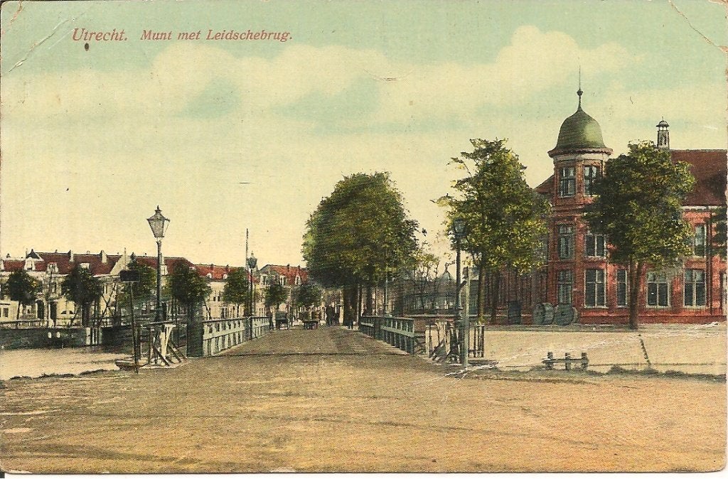Oude Ansichtkaart Utrecht: Munt met Leidschebrug (1915), Verzamelen, Ophalen of Verzenden, Voor 1920, Gelopen, Utrecht