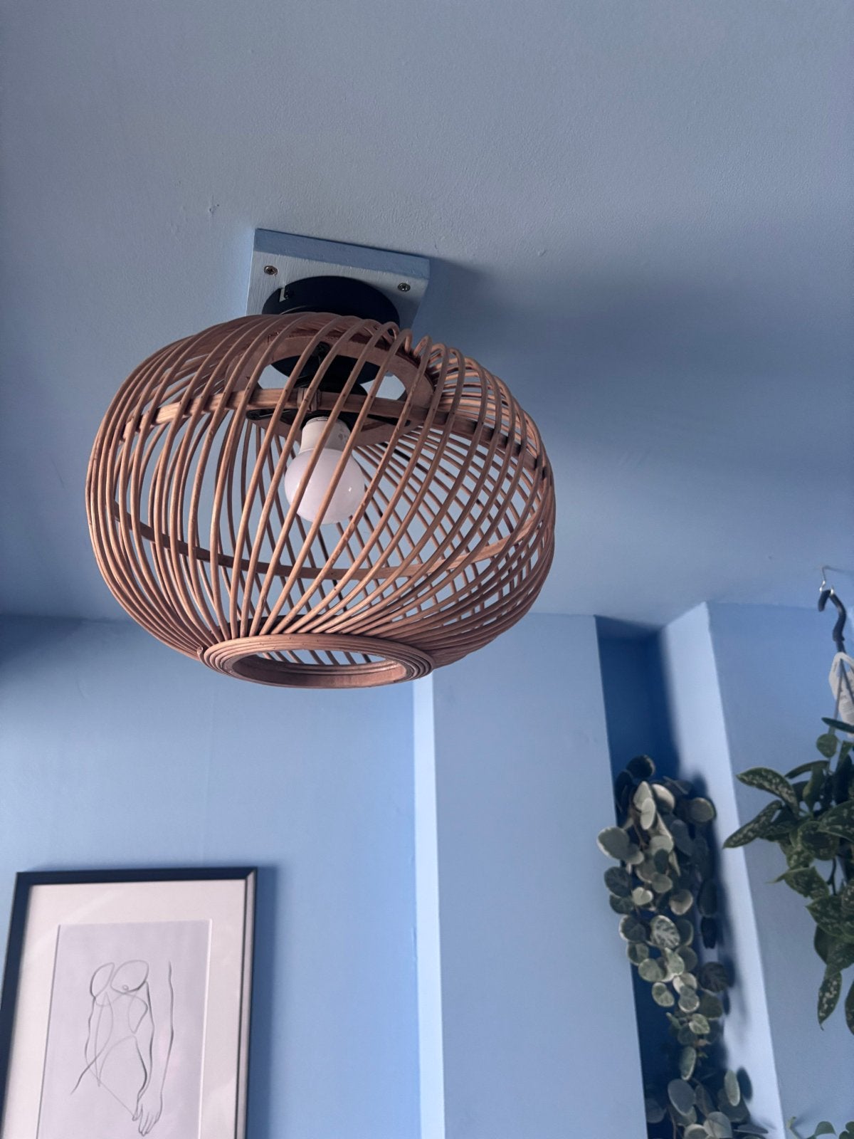 Rotan bamboe plafondlamp - Boheemse stijl, Minder dan 50 cm, Ophalen of Verzenden, Zo goed als nieuw, Minder dan 25 cm