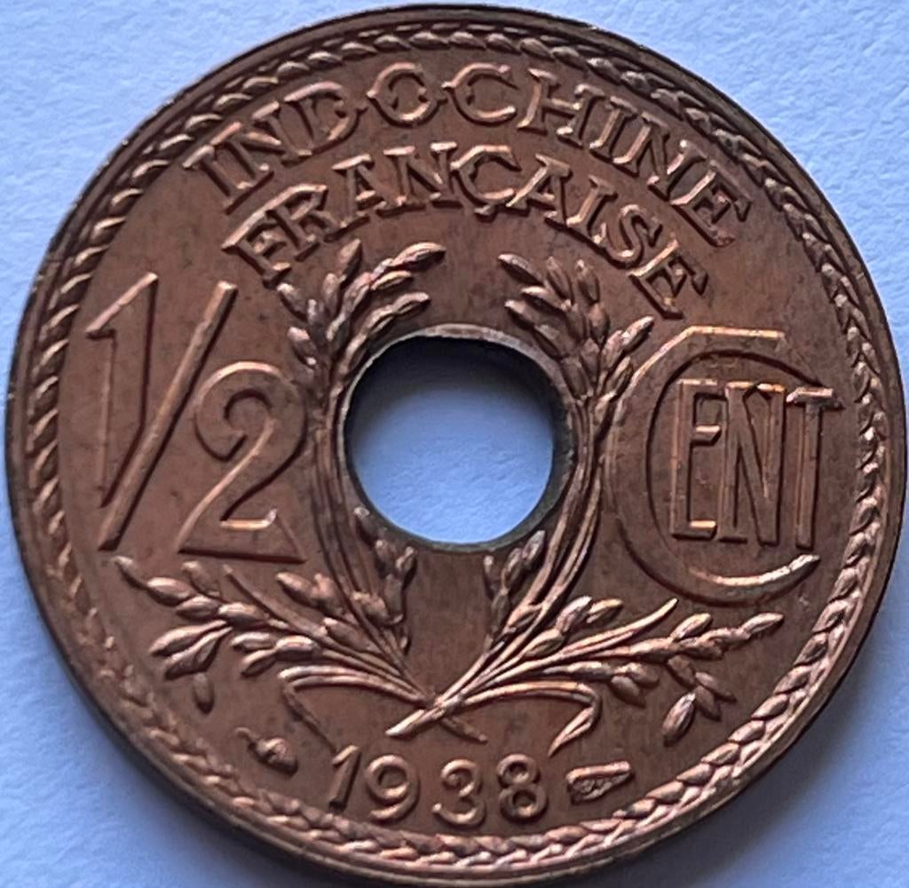 Frans Indo-China halve cent 1938 topkwaliteit!, Ophalen of Verzenden, Zuidoost-Azië, Losse munt