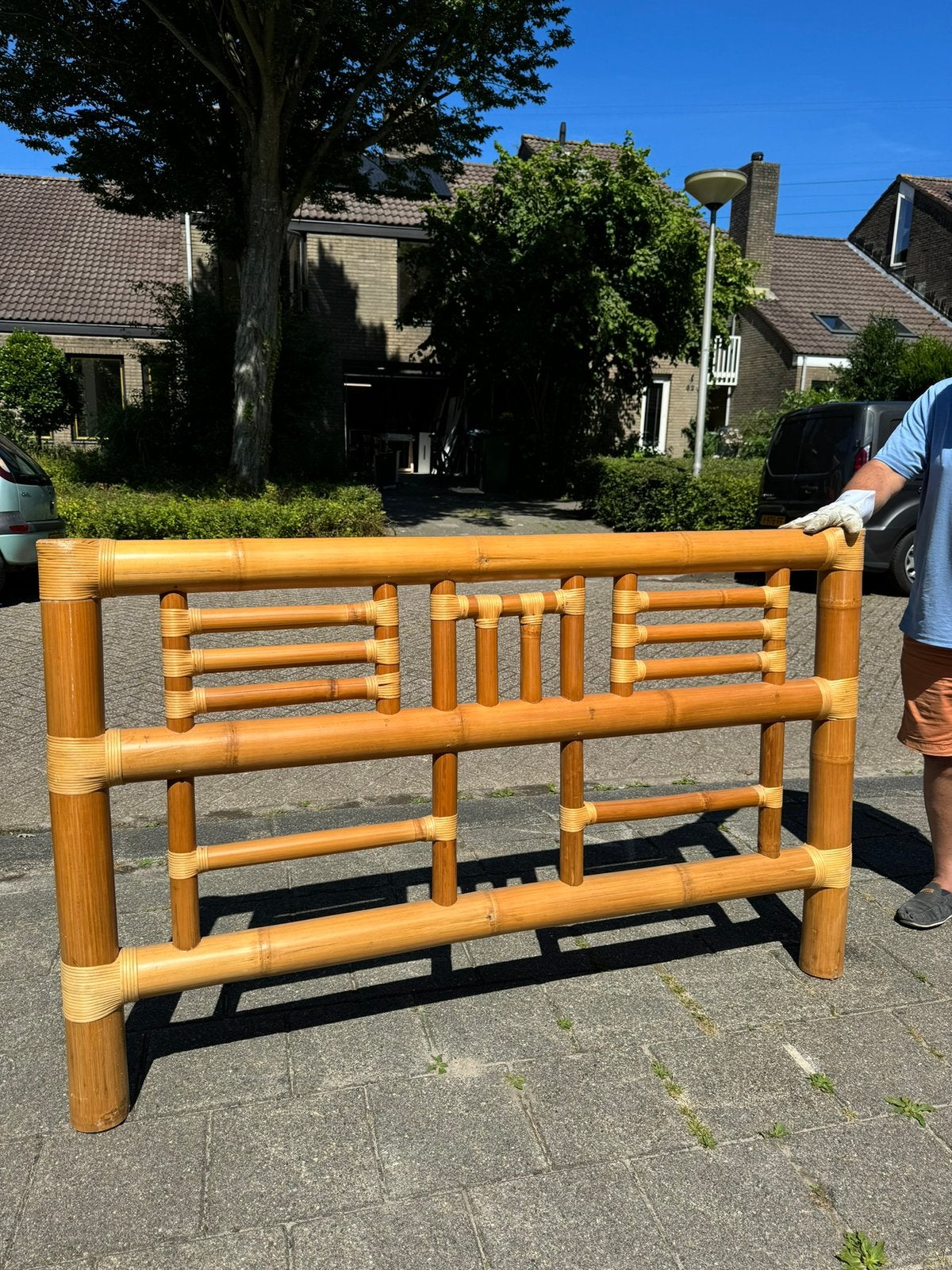 Hoofdbord bamboo uit Bali, Ophalen, Overige materialen, Beige, Tweepersoons