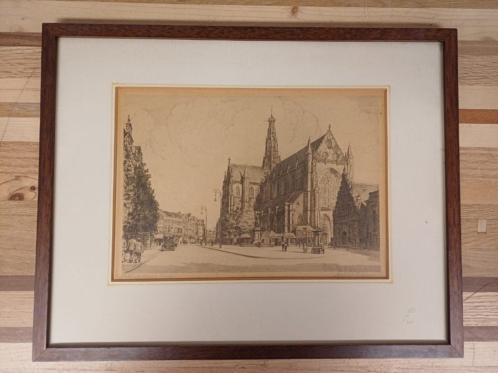 Ets George Keens (Hendrik Seegers) - Grote Markt Haarlem, Antiek en Kunst, Kunst | Etsen en Gravures, Ophalen of Verzenden, 34 cm