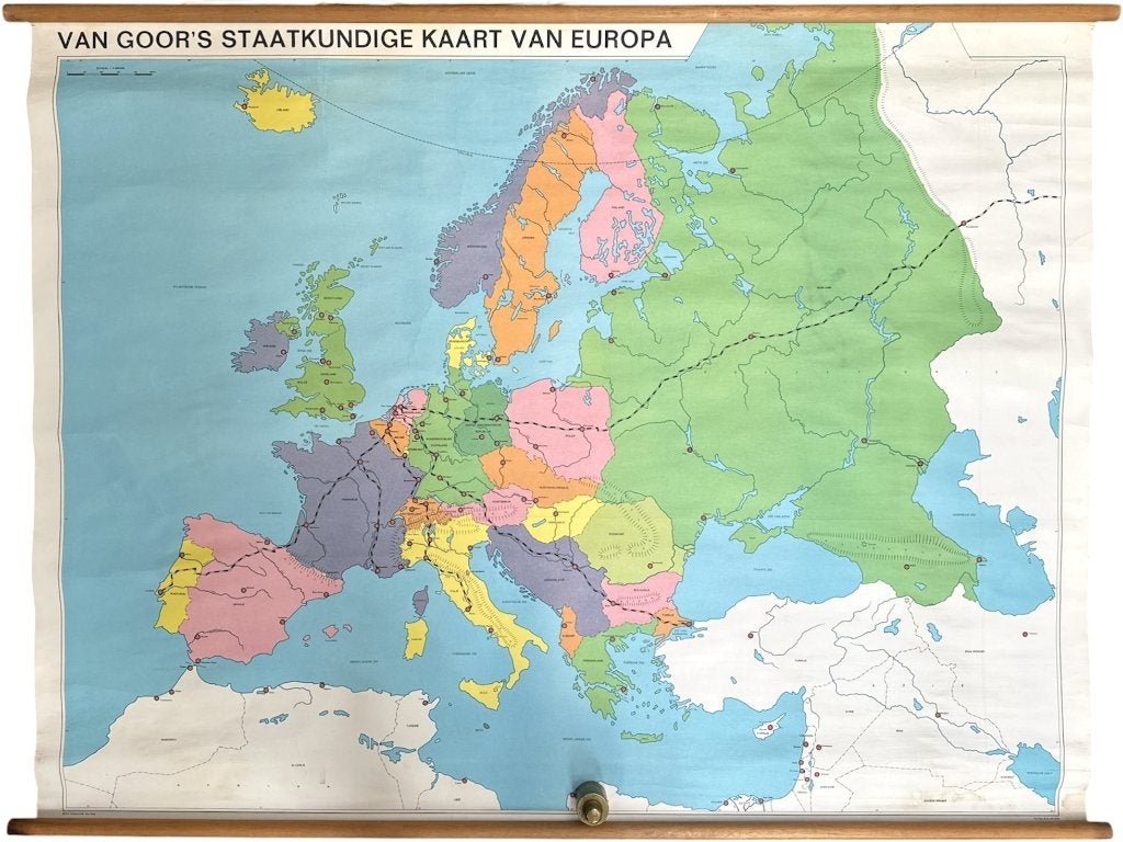 1302. Wandkaart, Van Goor - Europa, ca. 1975, Antiek en Kunst, Antiek | Schoolplaten, Ophalen, Aardrijkskunde