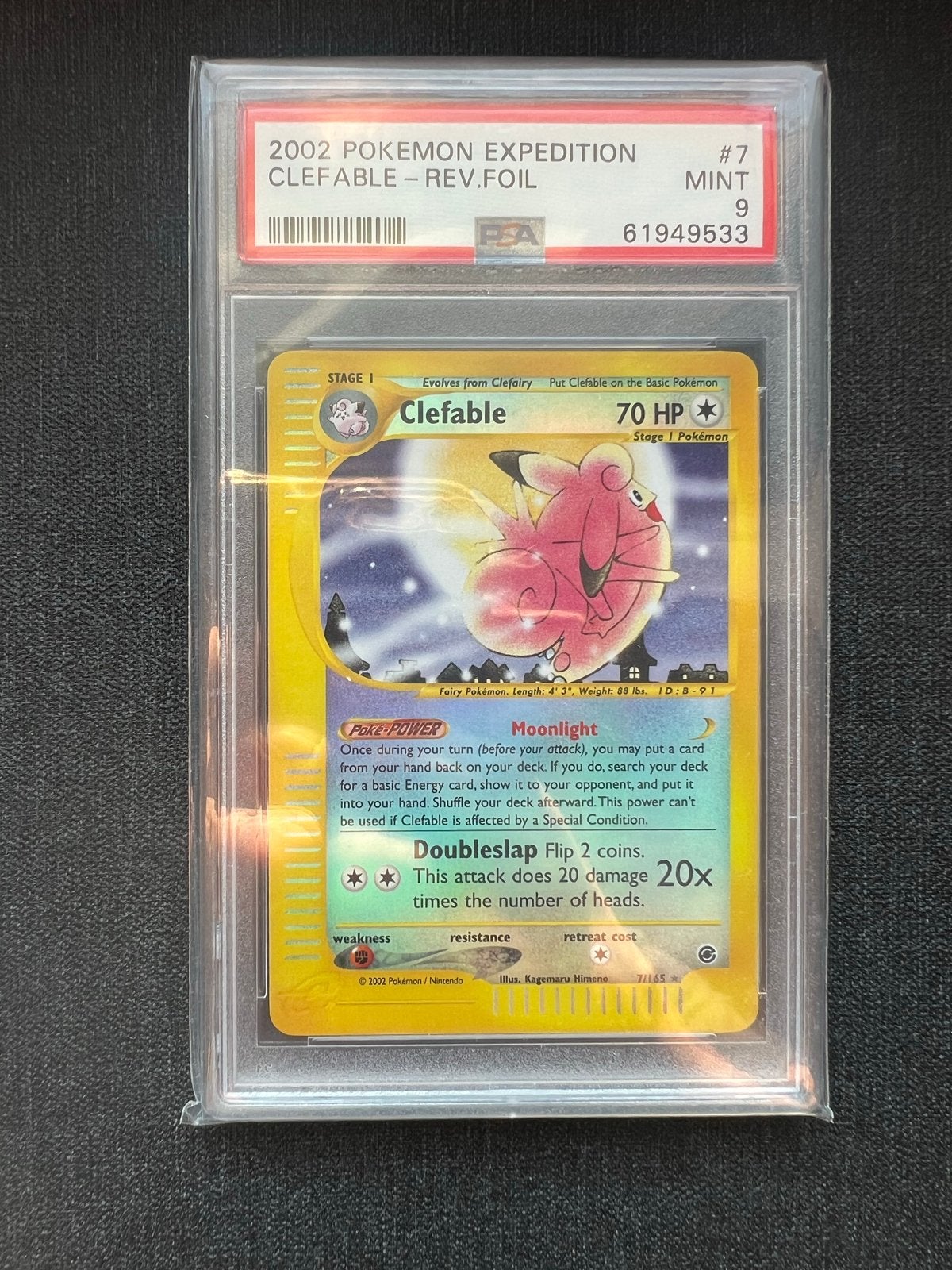 Clefable Reverse Holo PSA 9 - Expedition Pokémon Kaart, Ophalen of Verzenden, Zo goed als nieuw, Losse kaart, Foil