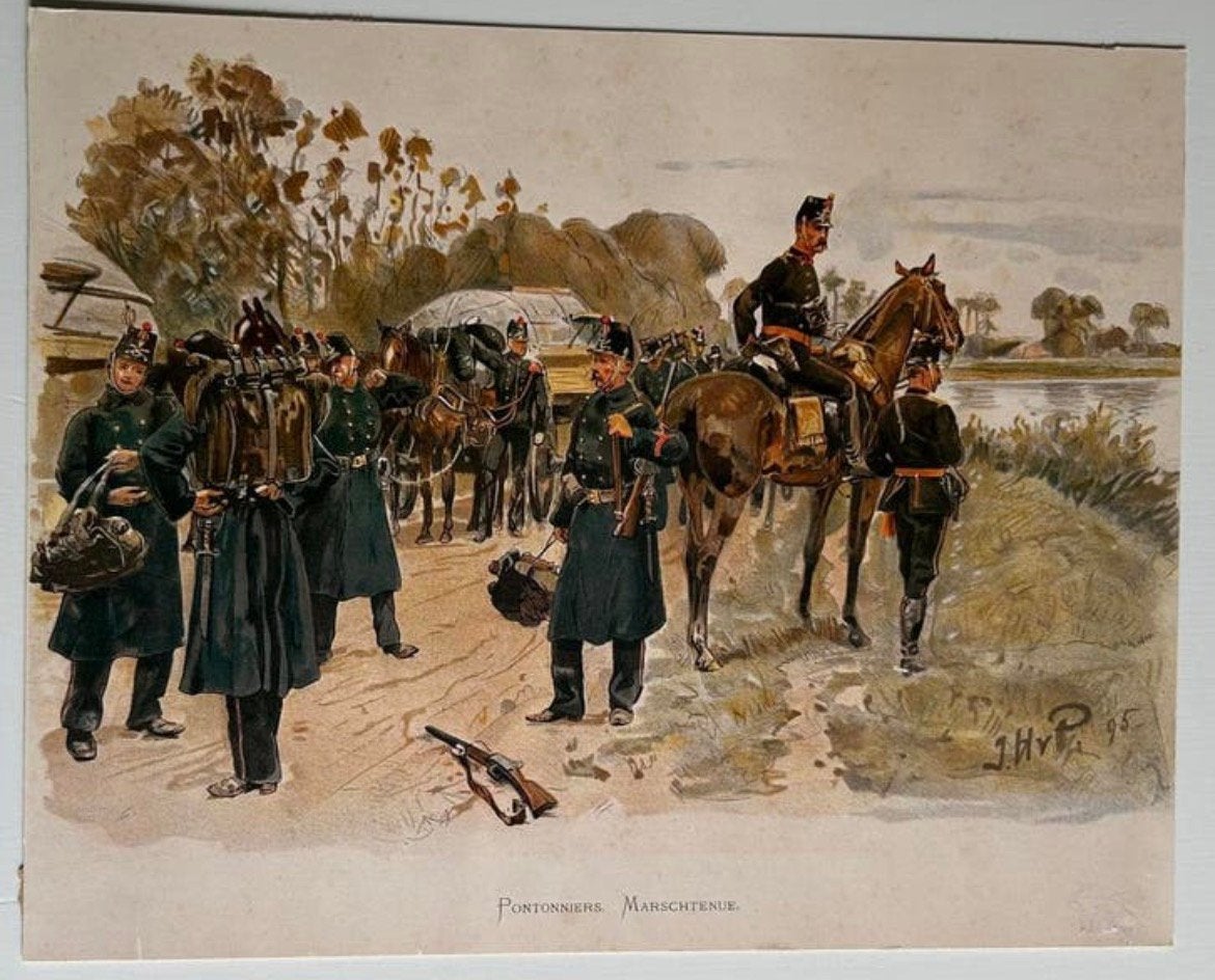 Pontonniers. Marschtenue, Verzamelen, Militaria | Algemeen, Ophalen of Verzenden, Landmacht, Nederland, Foto of Poster