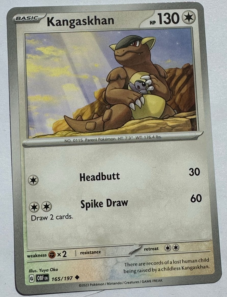 Kangaskhan Pokémon Kaart 165/197 (Obsidian Flames), Hobby en Vrije tijd, Ophalen of Verzenden, Zo goed als nieuw, Losse kaart