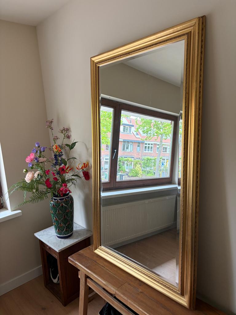Brocante vintage spiegel goud, Huis en Inrichting, Ophalen, Rechthoekig, Minder dan 100 cm